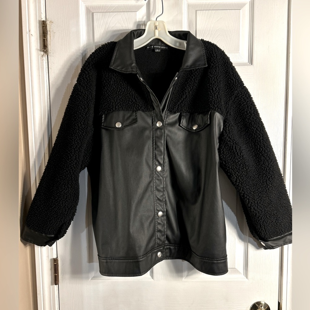 Hyfve black jacket with silver snaps. Size Large